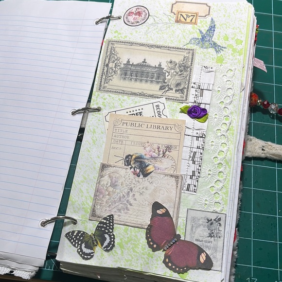 Pink "Hey Diddle Diddle" Junk Journal with Gems and Black Lace Trim - Picture 8 of 12